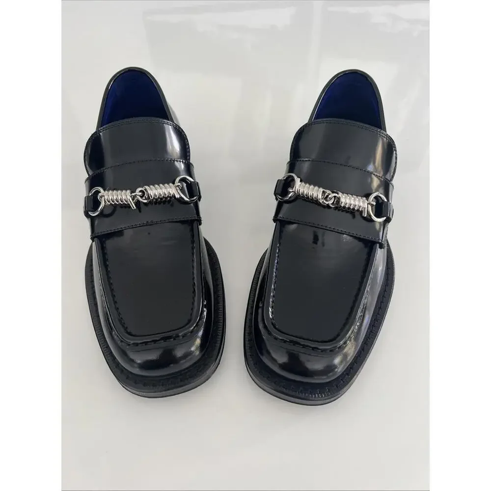$990 Burberry Leather Barbed Penny Loafers Men's 39/6 Black Moc Toe Slip On